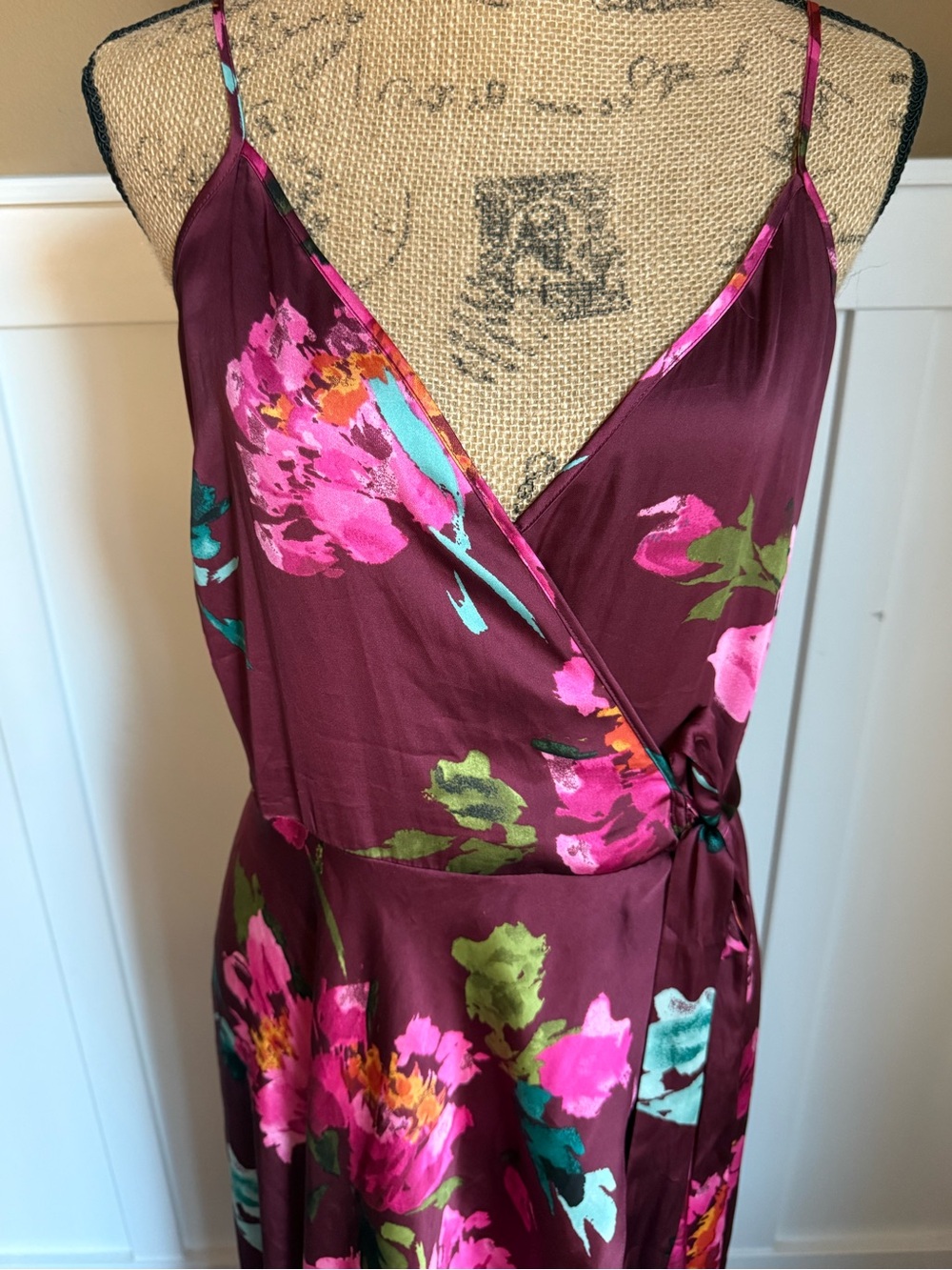 Boho Floral Maxi Dress XL Cottagecore Coquette Wrap Summer - Picture 2 of 7